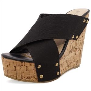 Cork Platform Wedge Sandals with Criss Cross Band